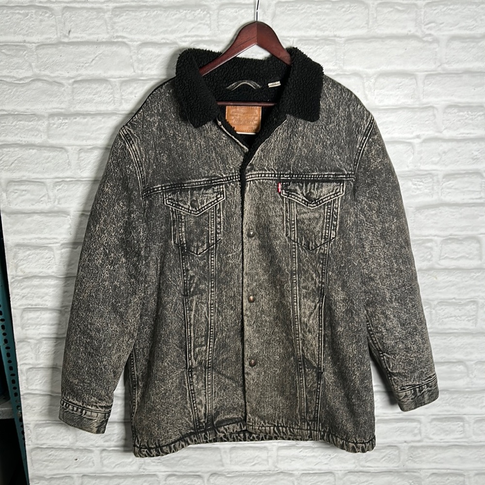 Levi's Black Washed Sherpa Collar Denim Jacket